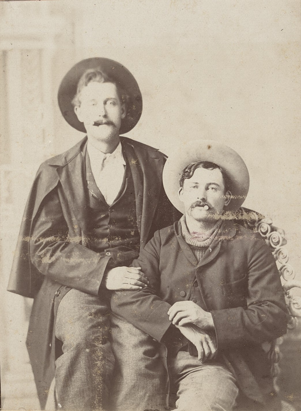 c. 1880's Two Affectionate Cowboys Cabinet Photograph c. 1880's Two Affectionate Cowboys Cabinet Photograph