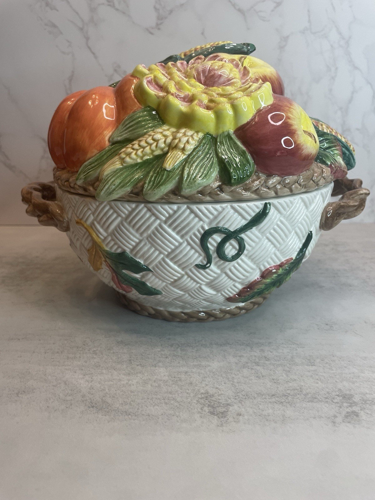 Vtg 1996 Fitz and Floyd Omnibus Lidded Bowl Harvest Times