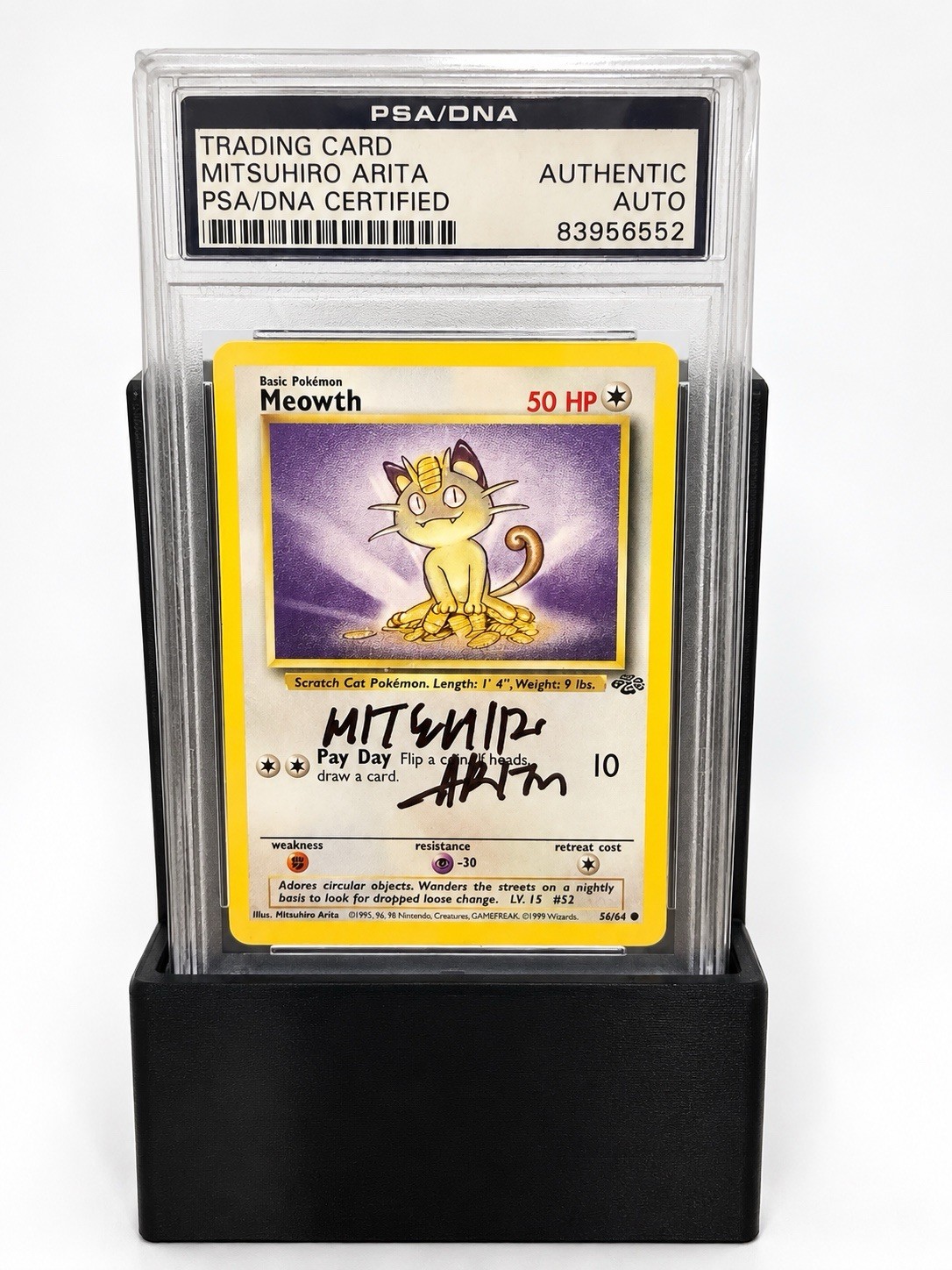 1999 Pokémon Base Set Meowth 56/64 Autographed Mitsuhiro Arita PSA 83956552