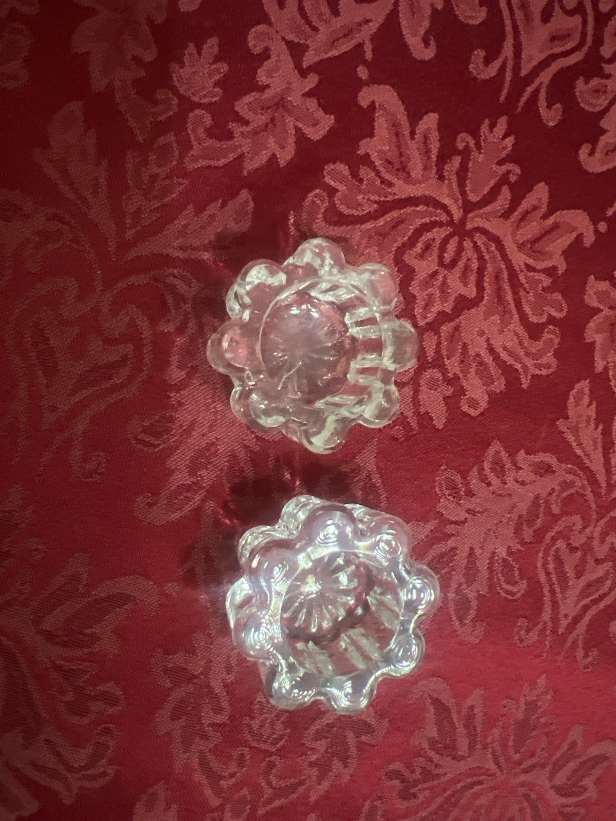 Vintage Clear Pressed Glass Salt Cellars Floral Scalloped Starburst Set of 2