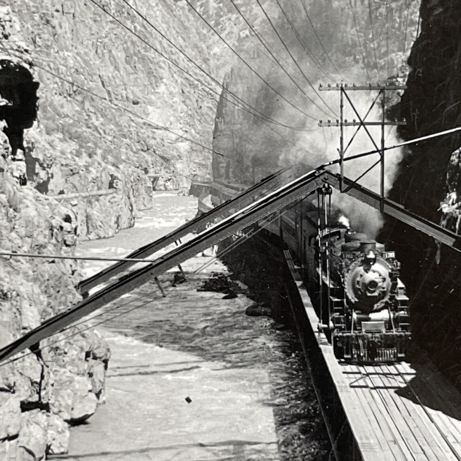 Antique 1909 Coal Train Arkansas River Colorado Stereoview Photo Card P989