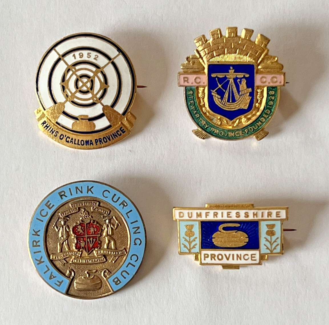 Lot of 4 Vintage Scotland Curling Club Pins Enamel Brass RARE Fattorini