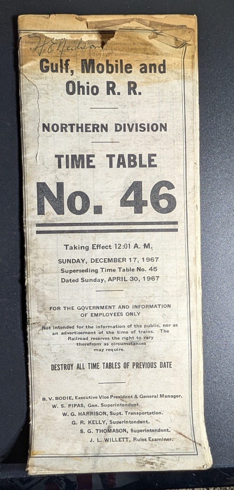 GM&O Railroad - Time Table No. 46 (1967) GM&O Railroad - Time Table No. 46 (1967)