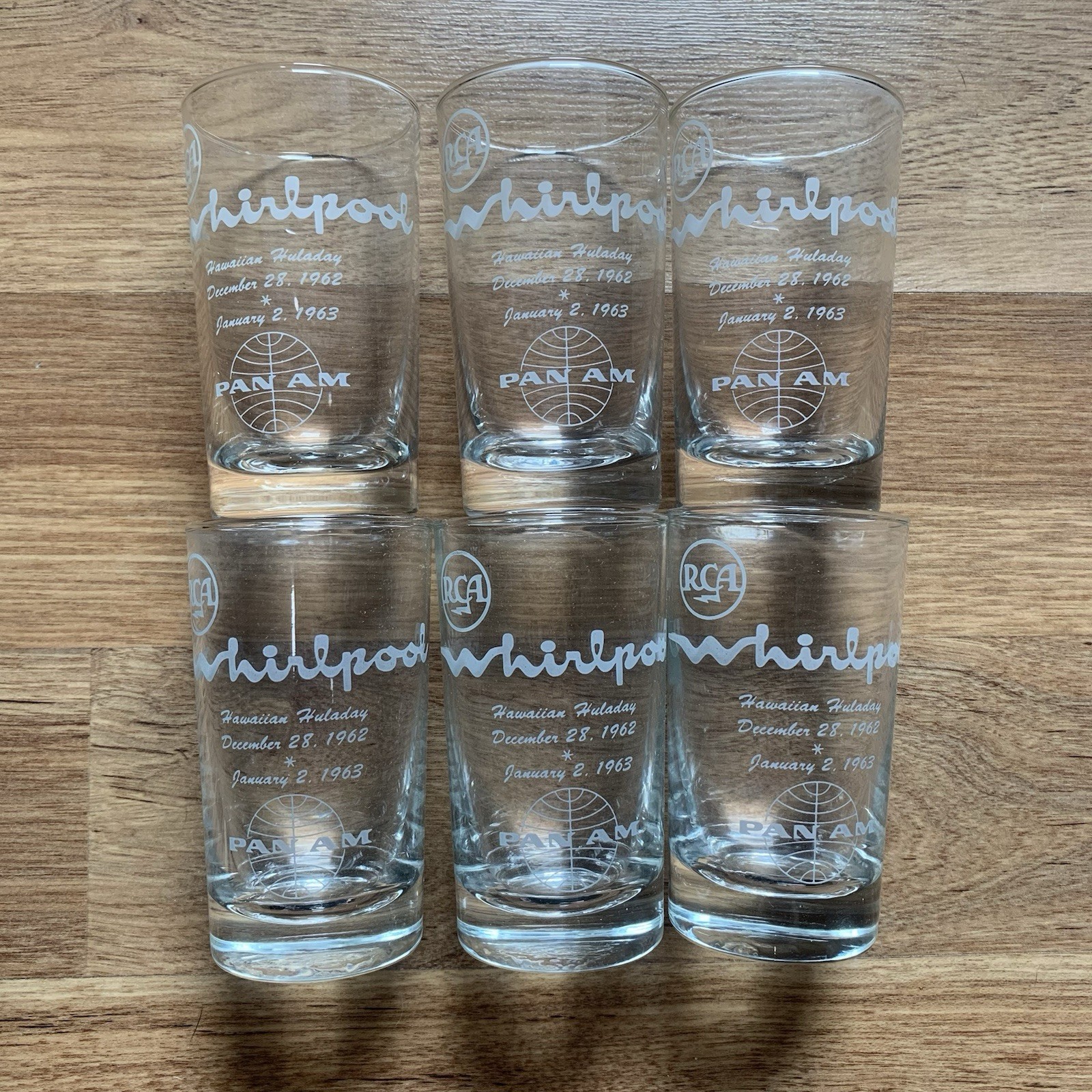 Rare Vintage NOS 1962 Pan Am RCA Whirlpool Glass Set of 6 Aviation Rare Vintage NOS 1962 Pan Am RCA Whirlpool Glass Set of 6 Aviation