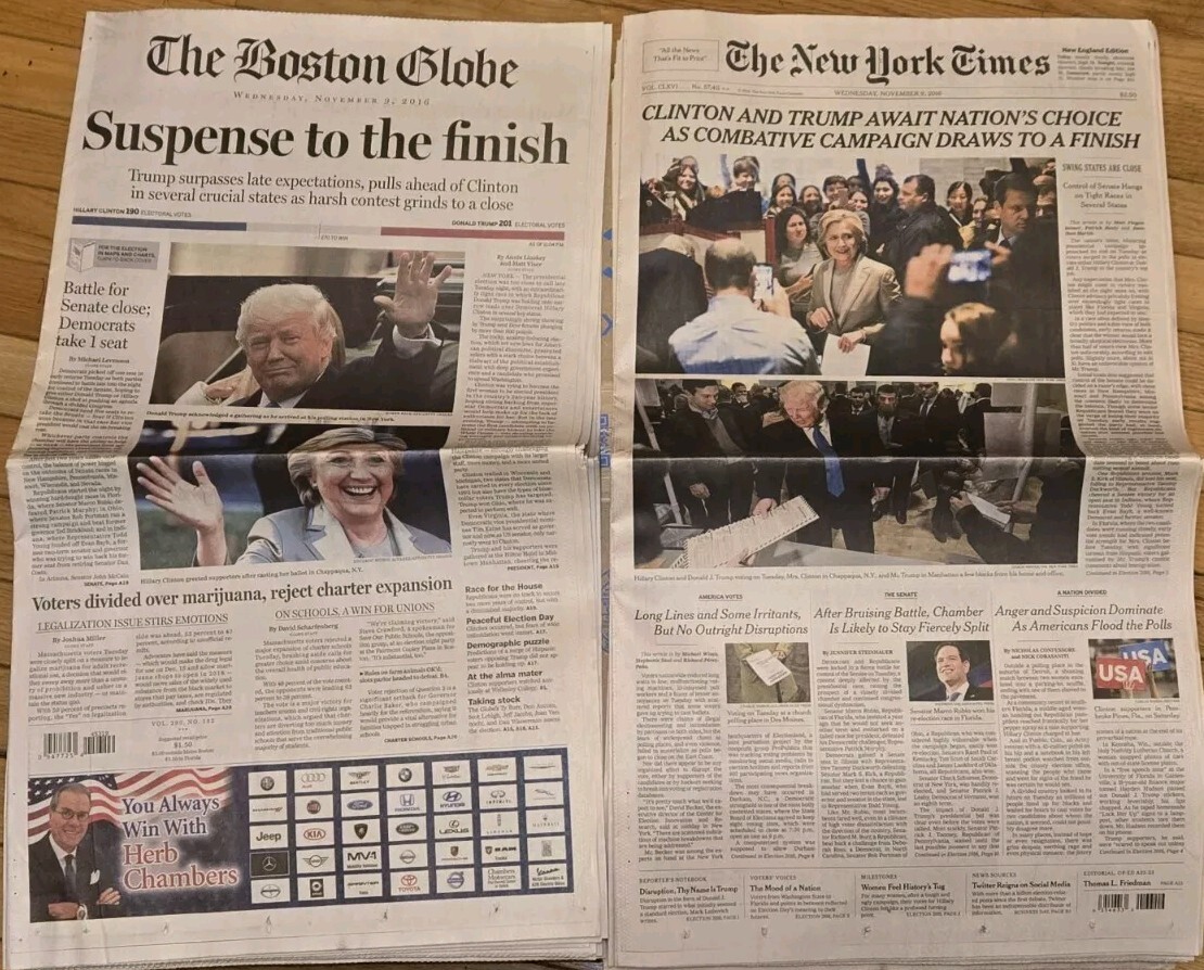 Lot Of 29 Assorted Newspapers 11/9/2016 11/6/2024-11/9/2024 Election History....