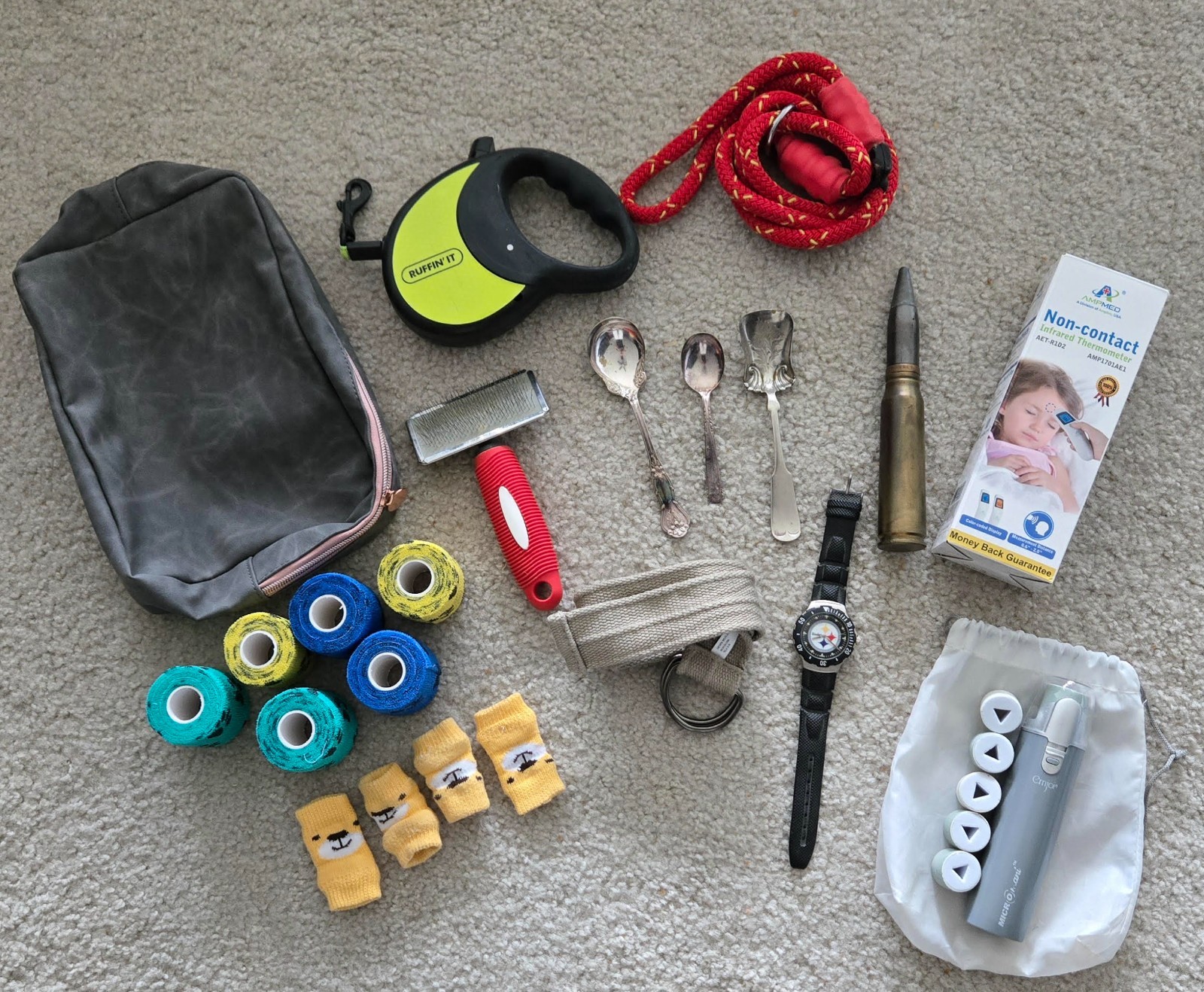 JUNK DRAWER LOT-SILVER SPOONS, PET SUPPLIES, STEELERS WATCH, VIETNAM ERA & MORE JUNK DRAWER LOT-SILVER SPOONS, PET SUPPLIES, STEELERS WATCH, VIETNAM ERA & MORE