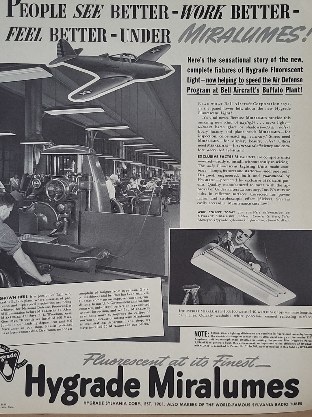 1940 Sylvania Hygrade Miralumes Fortune WW2 Print Ad Q4 Fluorescent Bell Factory 1940 Sylvania Hygrade Miralumes Fortune WW2 Print Ad Q4 Fluorescent Bell Factory