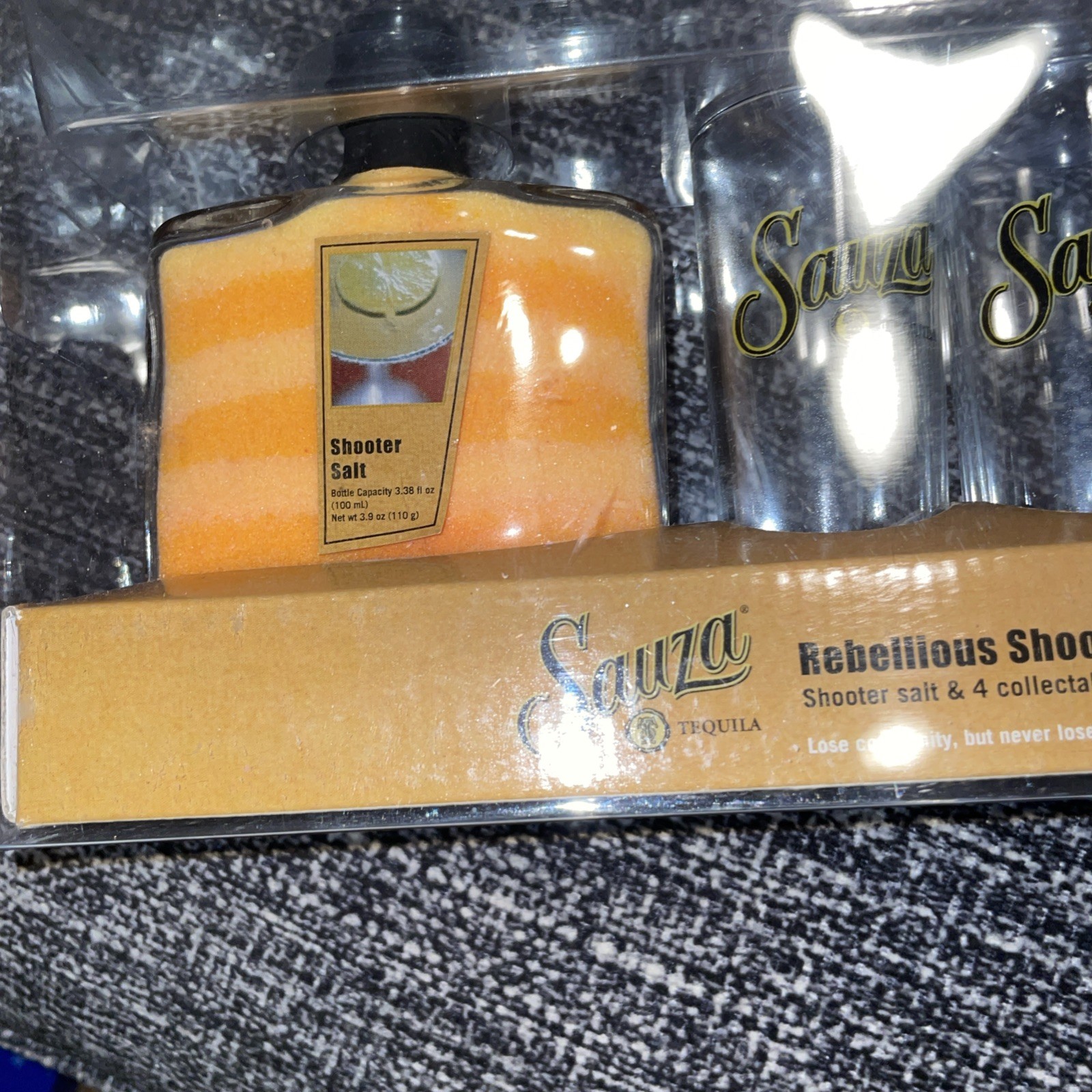 4 Double Shot Glasses and Shooter Salt Sauza Tequila Rebellious Shooter Set NEW