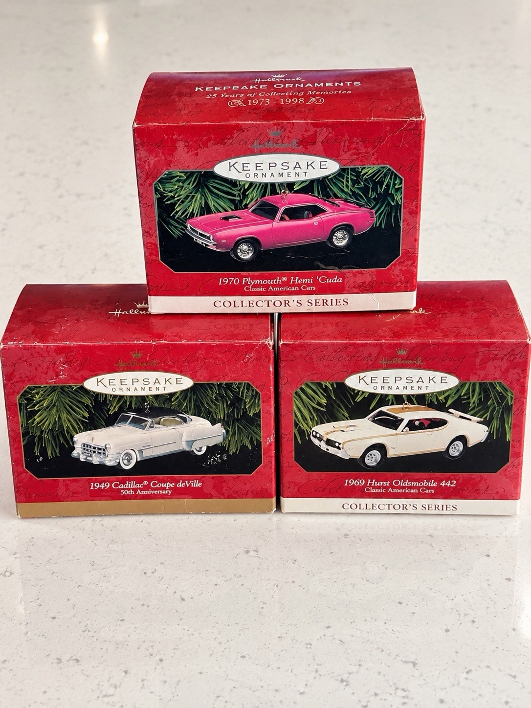 Vintage Hallmark Keepsake Classic American Cars Christmas Ornaments Lot of 3