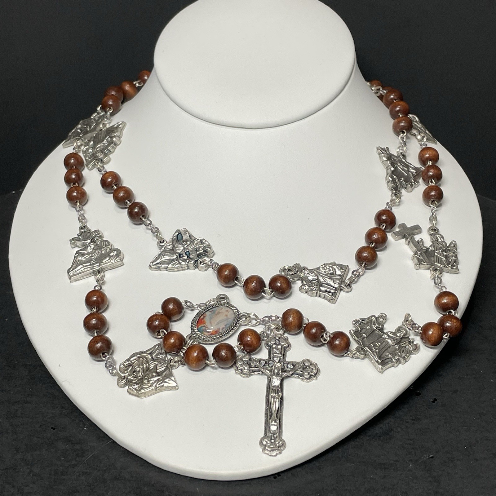 Wooden Stations Of The Cross Rosary Italian Marked Italy On Cross 42” + 4.5” Ext Wooden Stations Of The Cross Rosary Italian Marked Italy On Cross 42” + 4.5” Ext