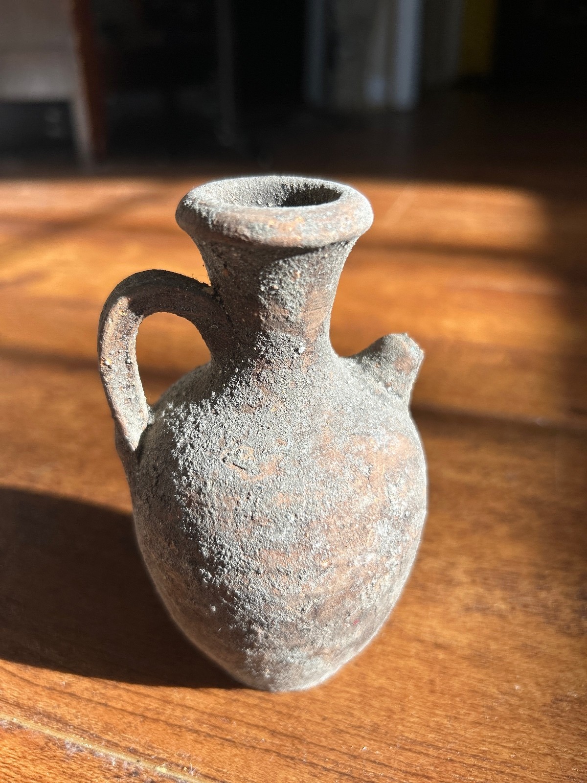 Vintage Small Terracotta Clay Jug with Handle and Spout
