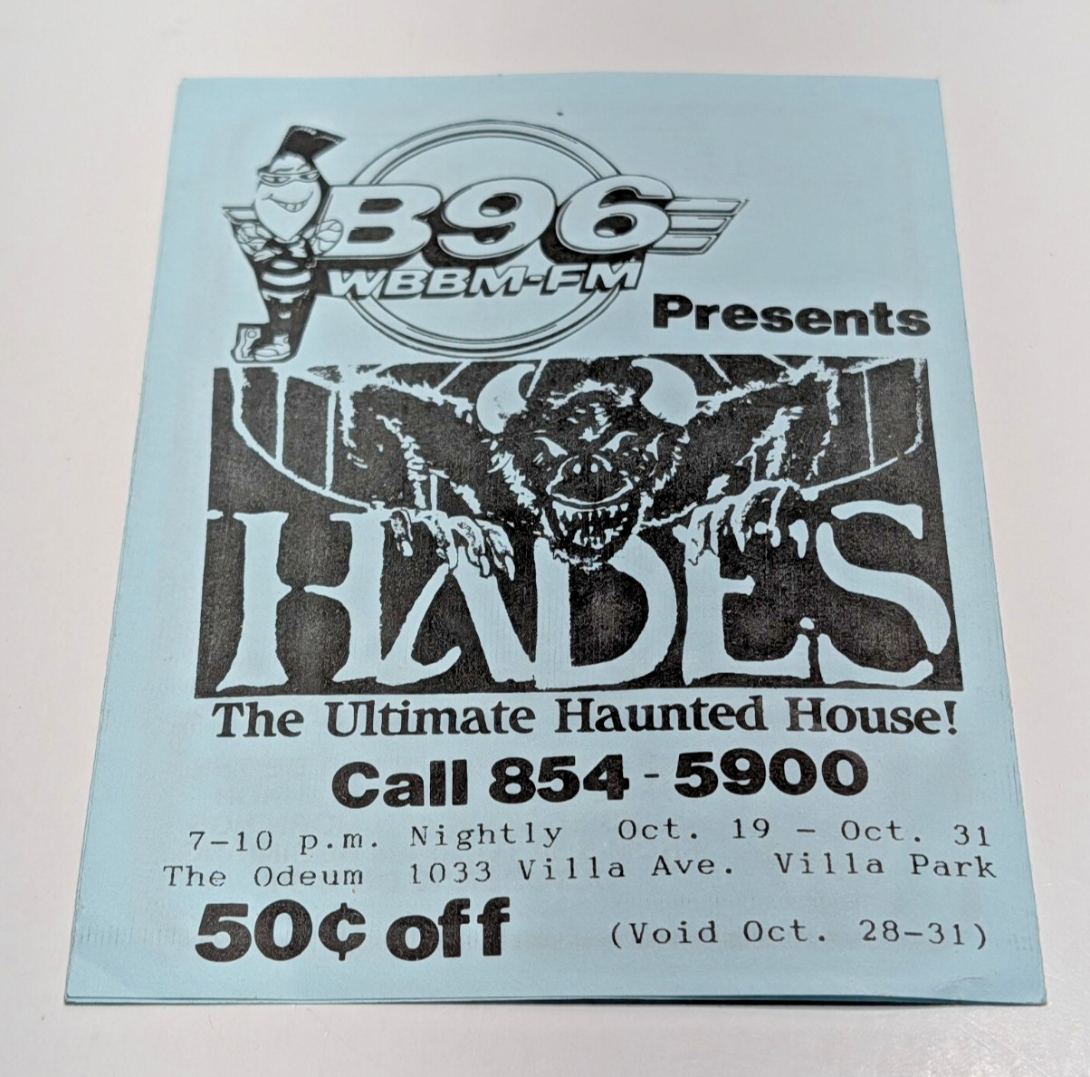 Vintage Chicago Radio Music Chart WBBM-FM 1988 Halloween Hades Haunted House 5.5