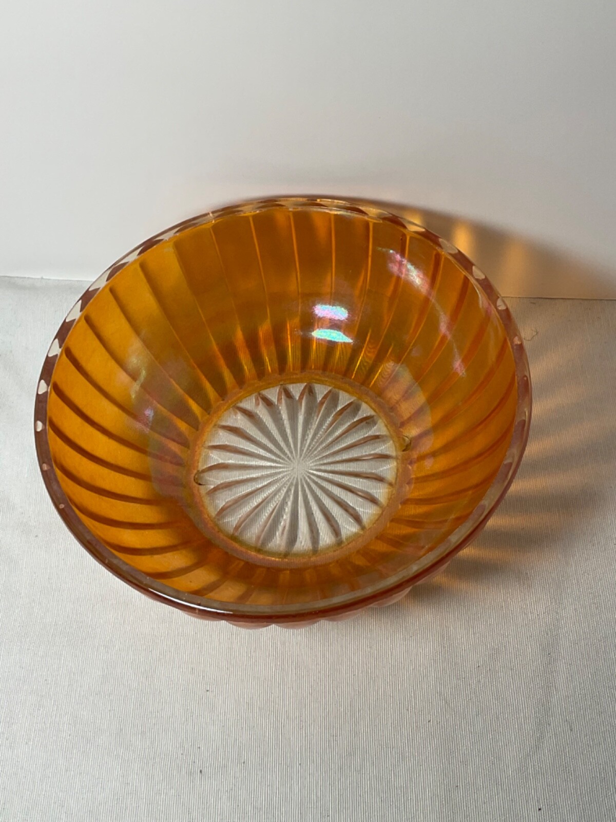 Carnival orange glass ribbed design 7”diameter  bowl