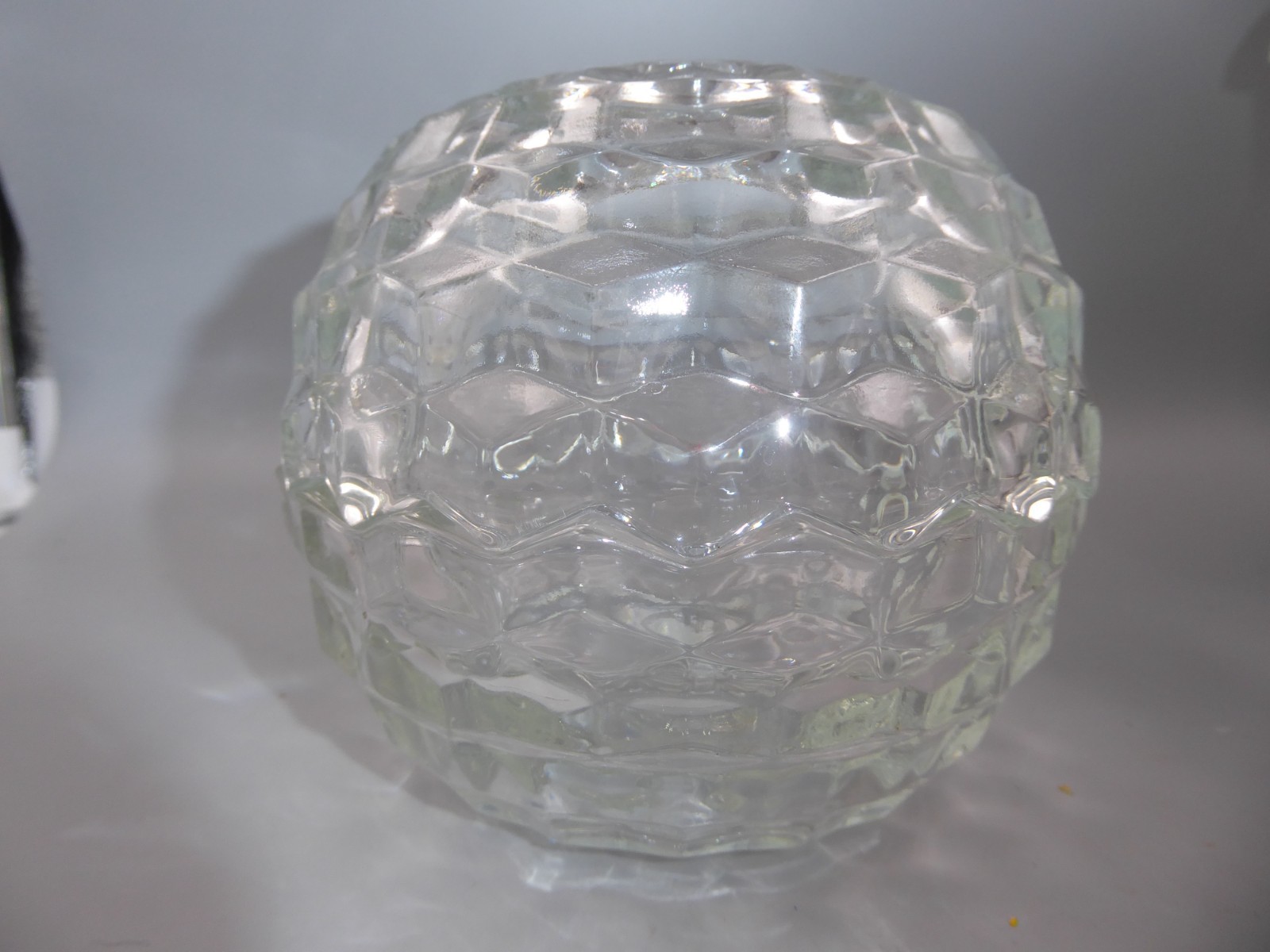VTG FOSTORIA HOMCO CLEAR CUBIST GLASS AMERICAN FAIRY LIGHT CANDLE HOLDER