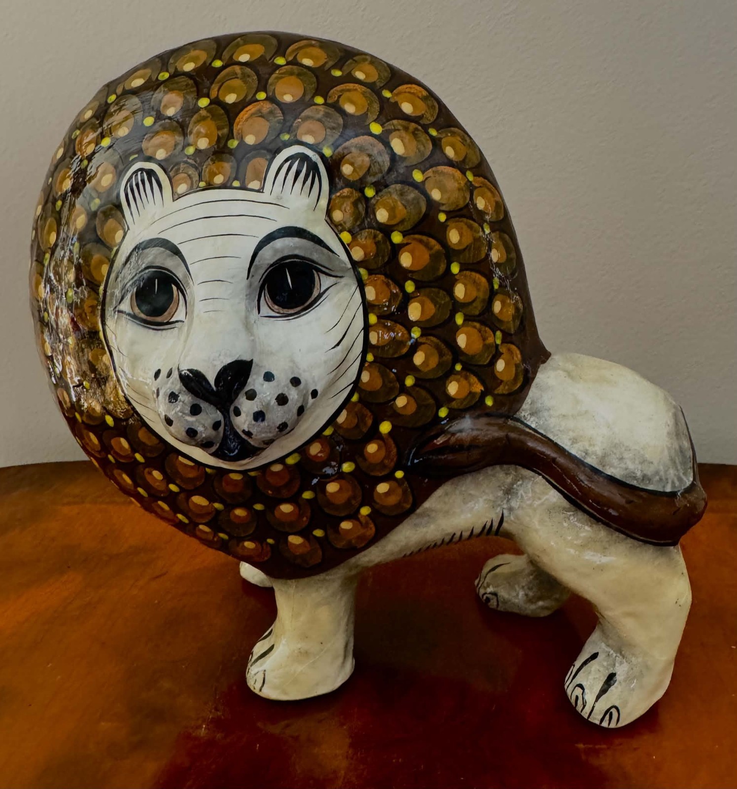 Vintage SERMEL Mexican Folk Art Lion Sculpture Signed Tonala Mexico 8”