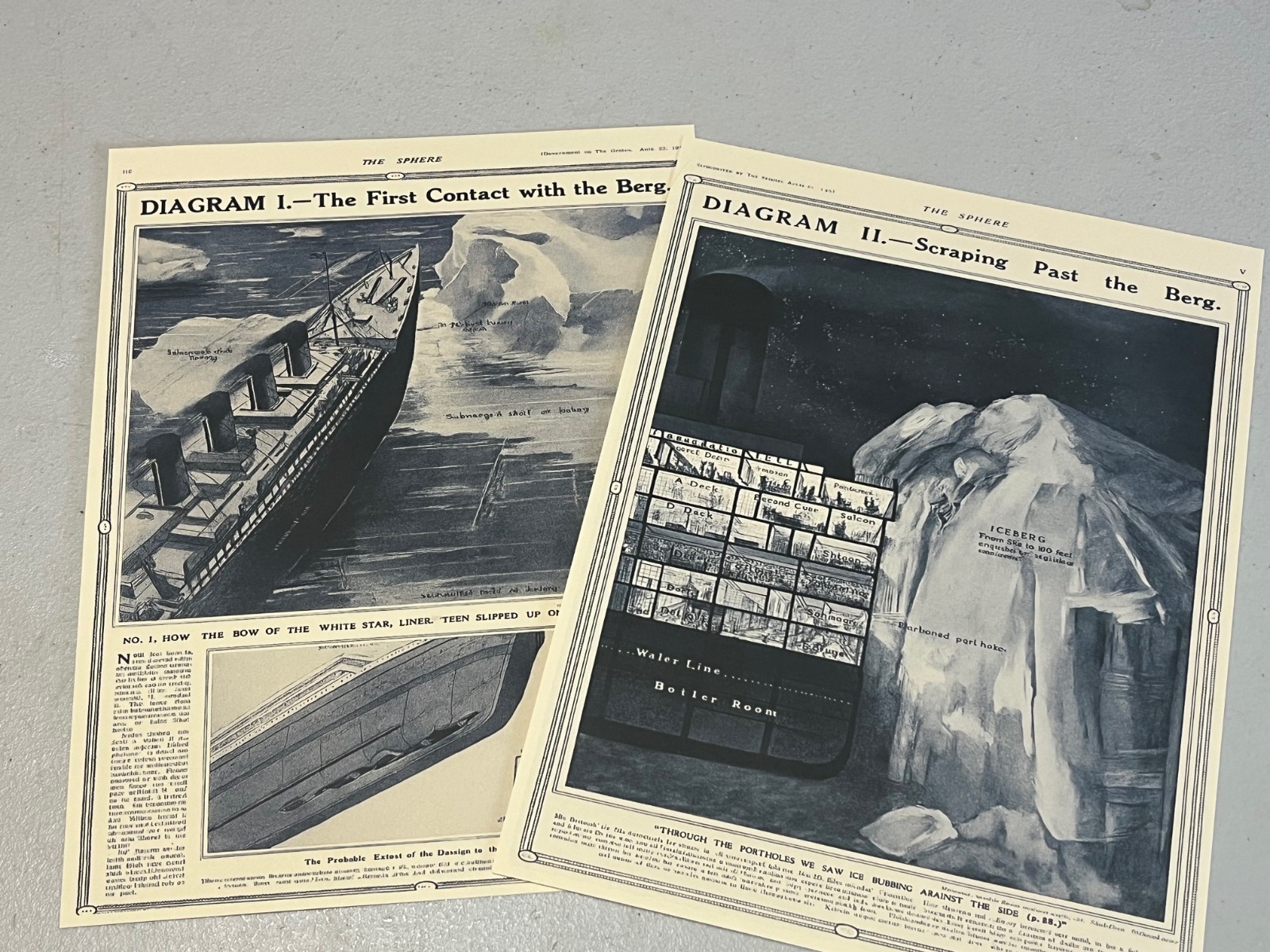The Sphere Newspaper, April 1912, Titanic Striking Berg, Reprints, a great pair