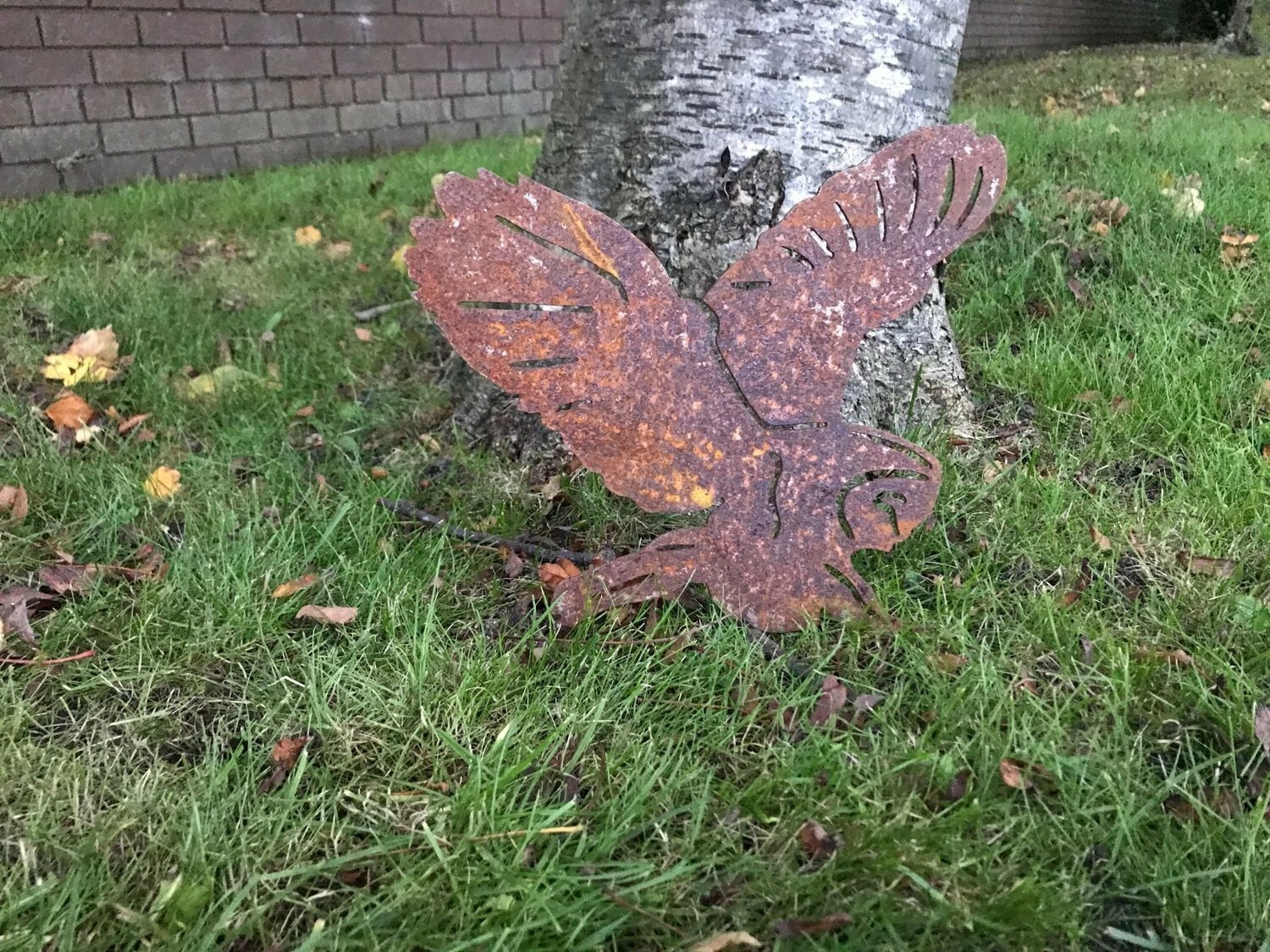 Rusty Owl Silhouette Metal Bird Garden Lawn Yard Art Ornament Mild Steel