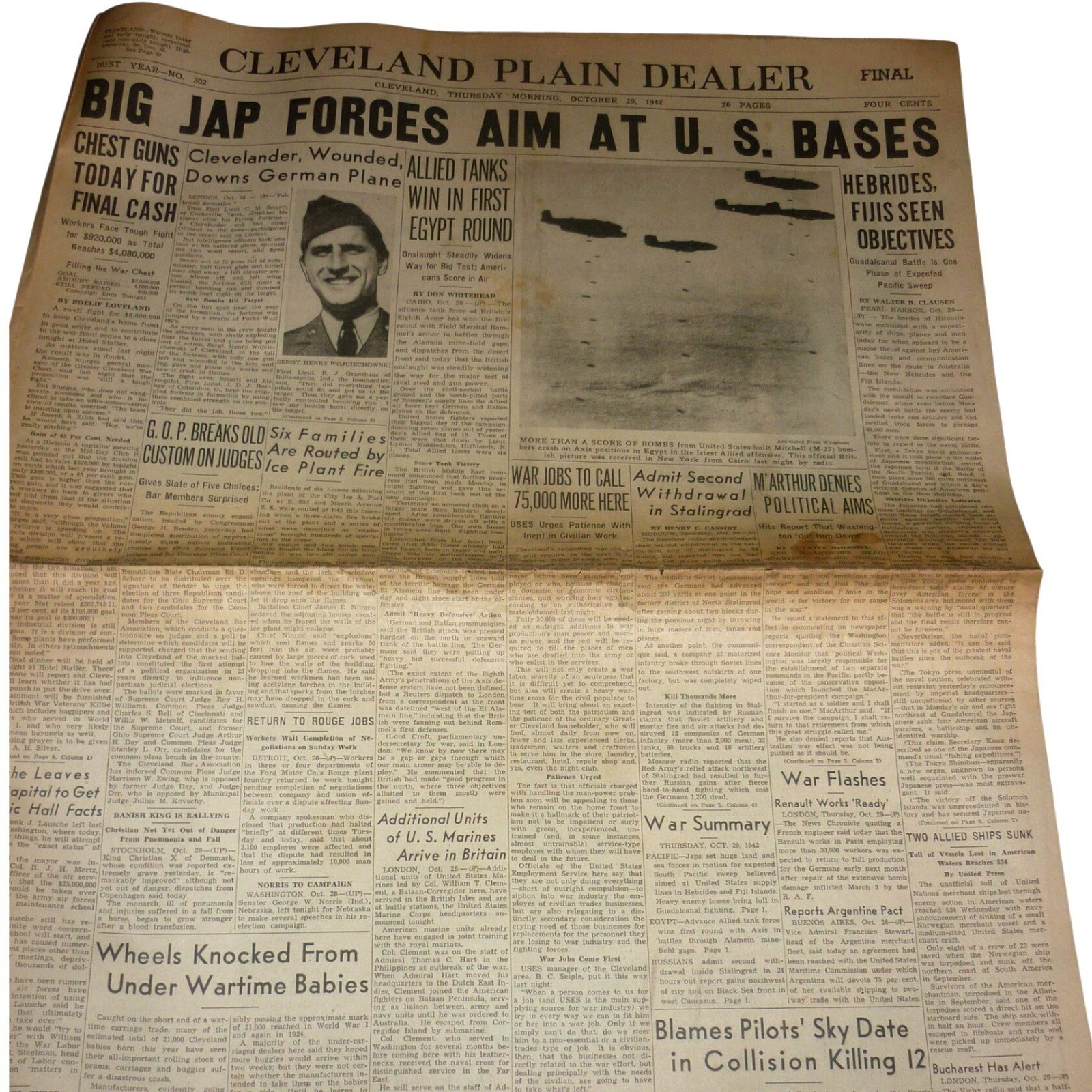1942 Cleveland Plain Dealer Newspaper WWII Solomons Sunoco Donald Duck