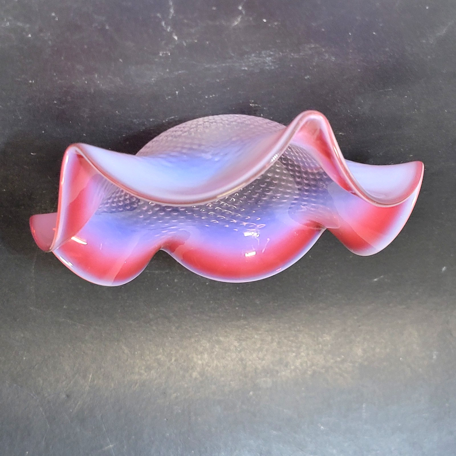 Smoke Bell Cranberry Opalescent Art Glass for Antique Hanging Oil Lamp, No Hook