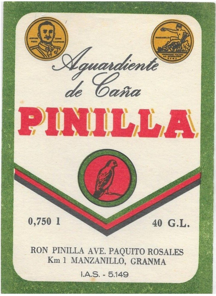 RARE Vintage Aguardiente de Caña PINILLA, Cuban Rum Paper Label - Cuba