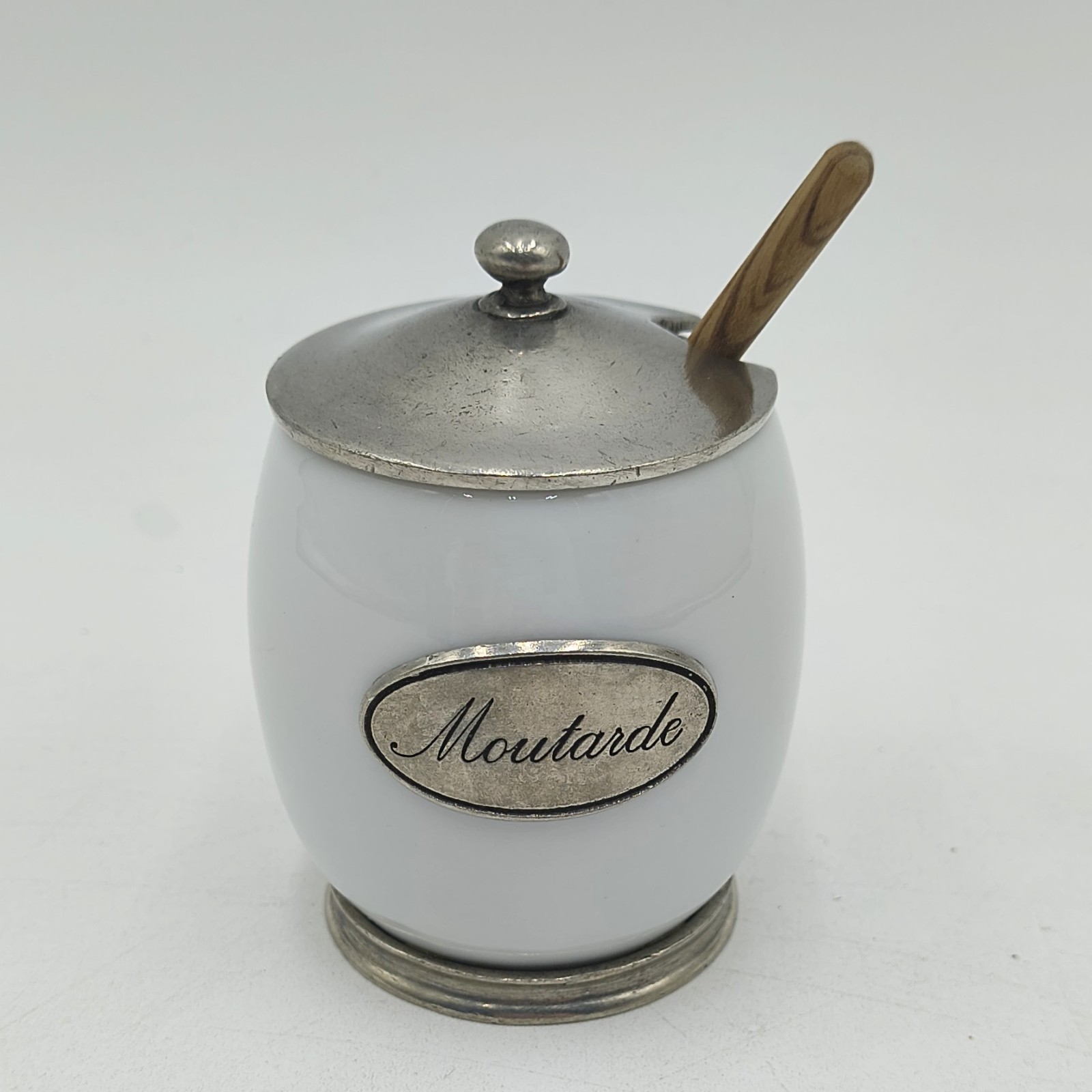 Vintage La Maison de L’Etain France Pewter & Ceramic Mustard pot W Spoon 