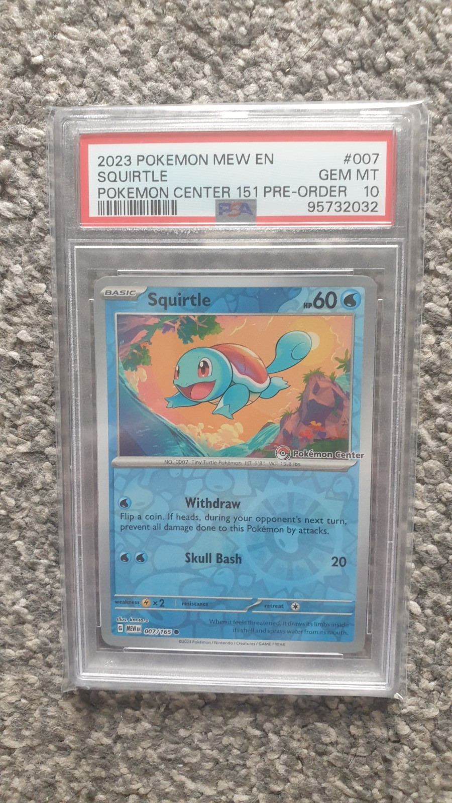 POKEMON CARD 2023 MEW 151 SQUIRTLE CENTER STAMPED PRE ORDER #007 GRADED PSA 10