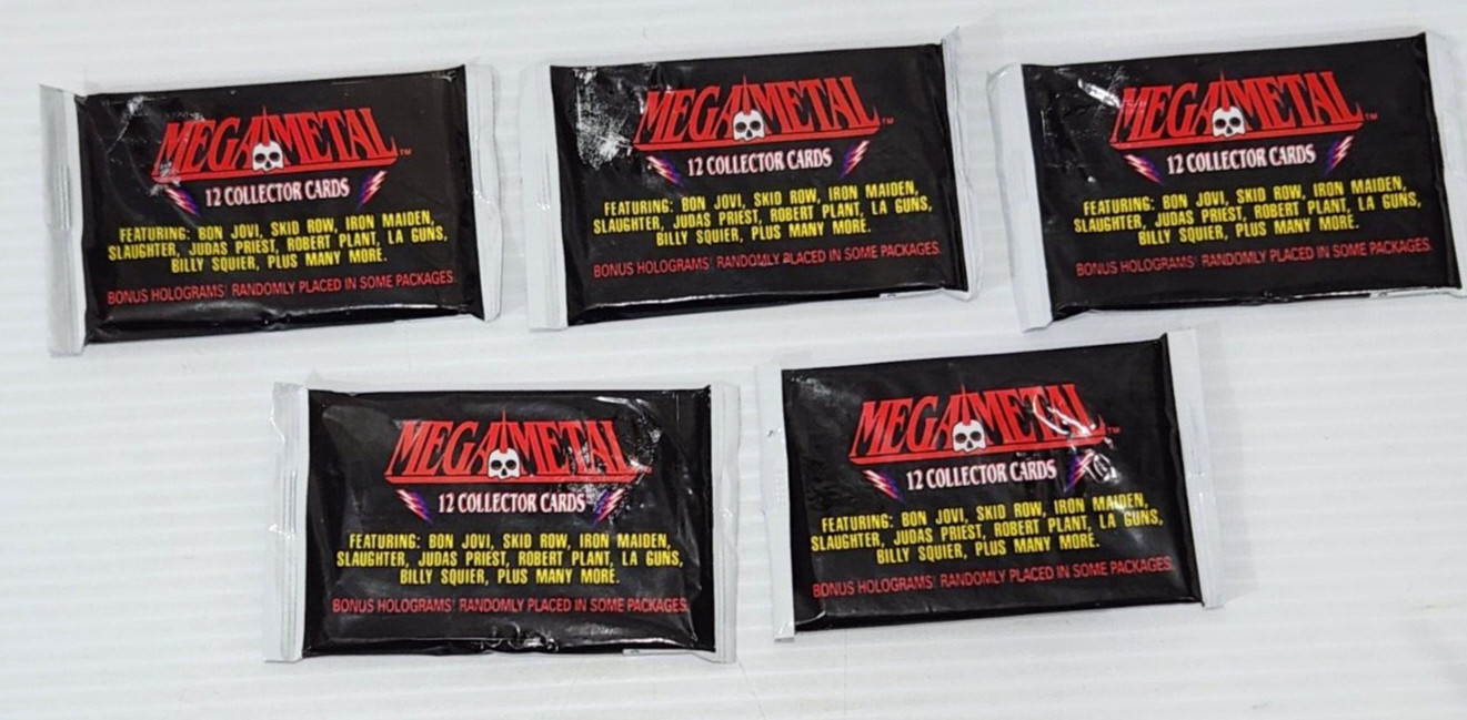 Lot of 5 Sealed Packs 1991 Impel Mega Metal 60 Trading Cards  Iron Maiden