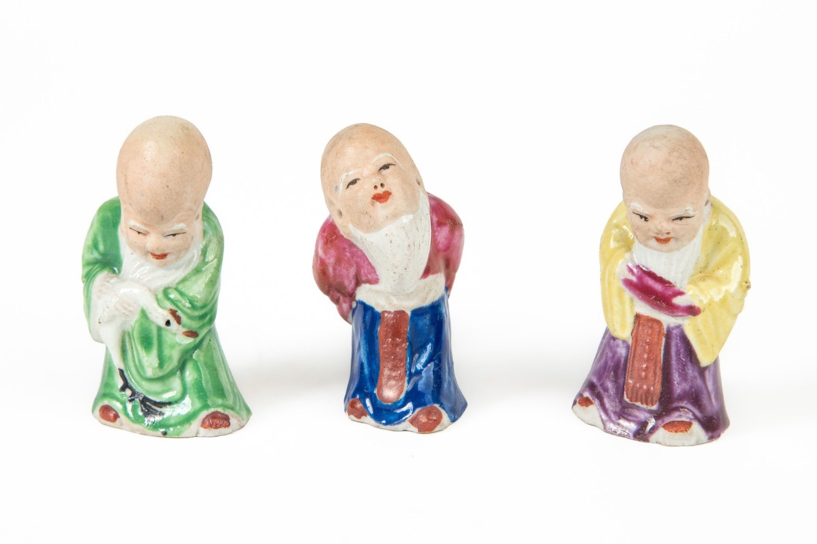 Set Of 3 Vintage Hand-Painted Porcelain Chinese Sage Figurines Immortals