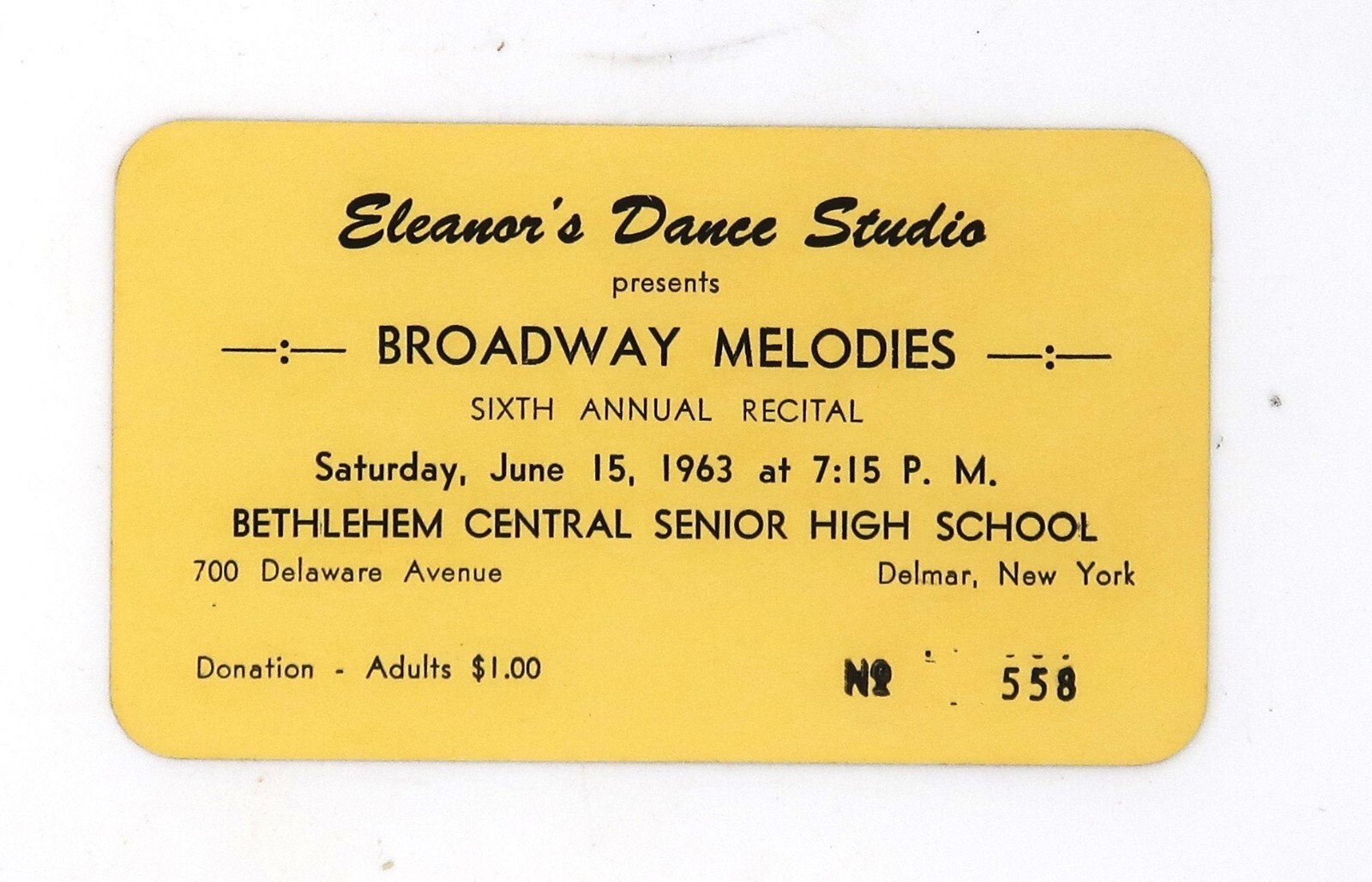 Vtg Advertising Ephemera Eleanor\'s Dance Studio Recital Bethlehem Albany NY \'63