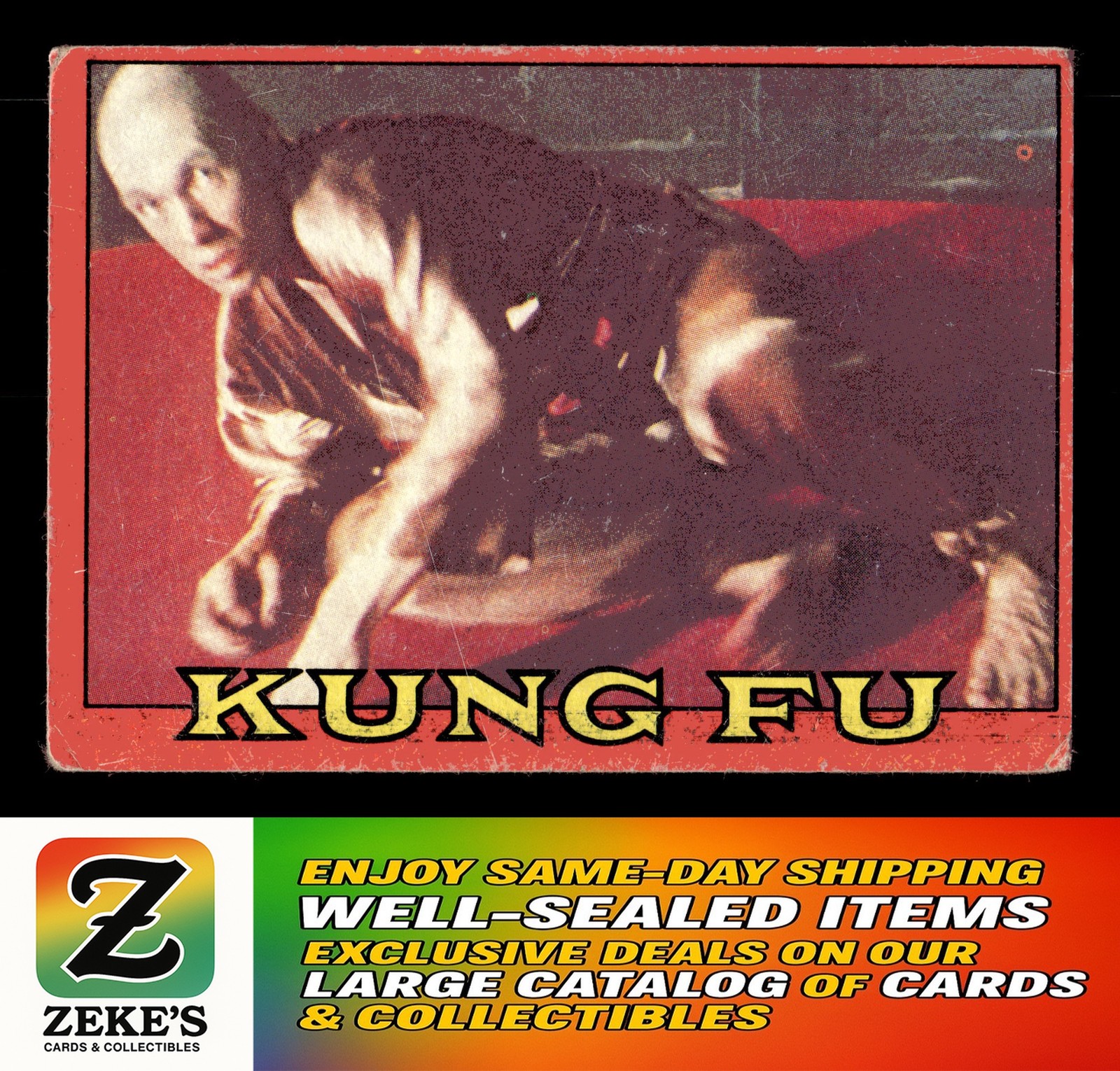 1973 Topps Kung Fu #56 Caine on right elbow on floor