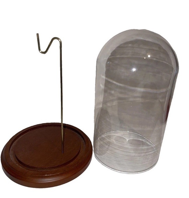 Vintage Clear Glass Dome Display w/ Hook for Pocket Watch Or Ornament Wood Base Vintage Clear Glass Dome Display w/ Hook for Pocket Watch Or Ornament Wood Base