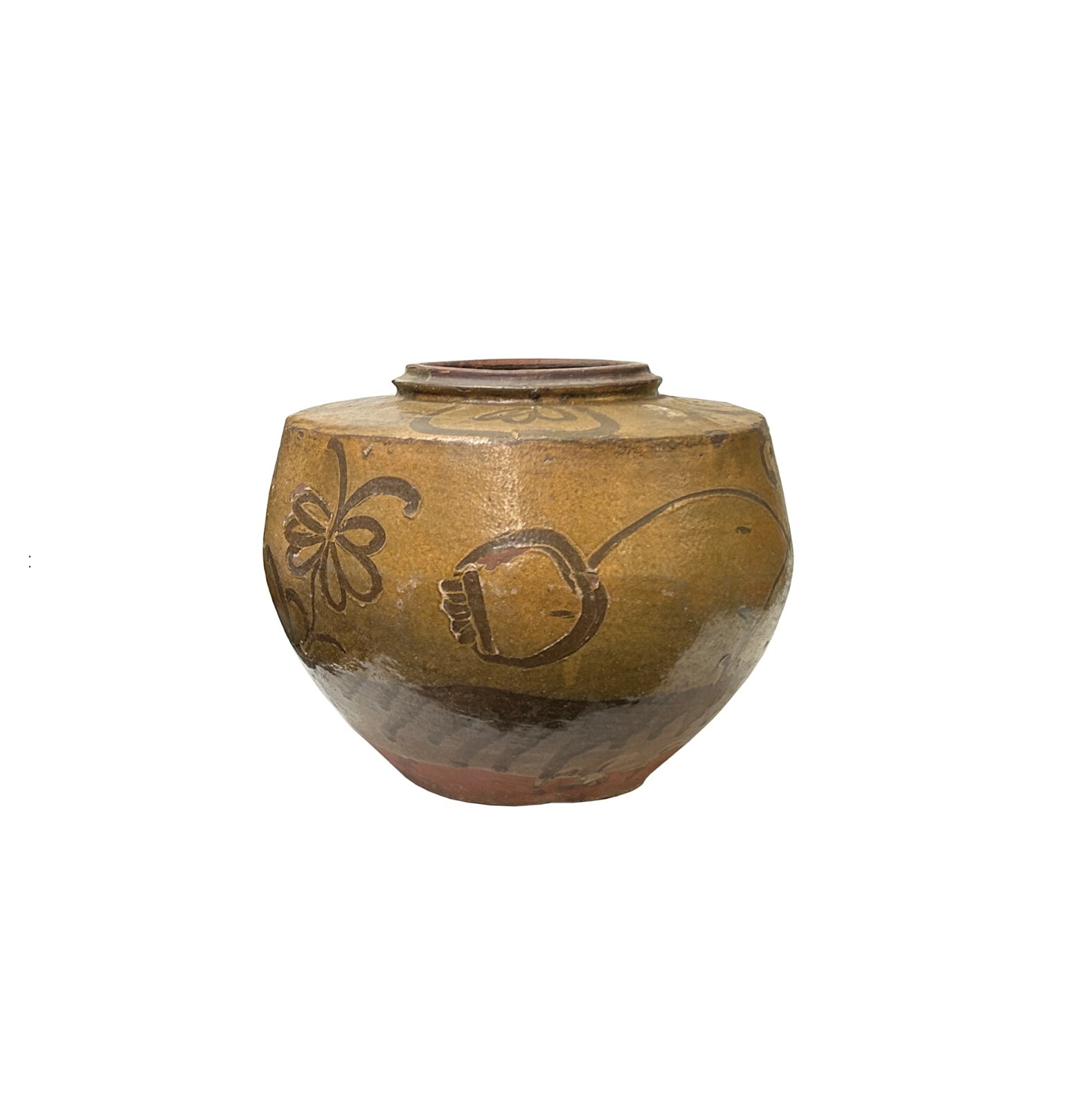 Vintage Earthy Beige Brown Village Rural Pottery Ceramic Pot Vase JK227