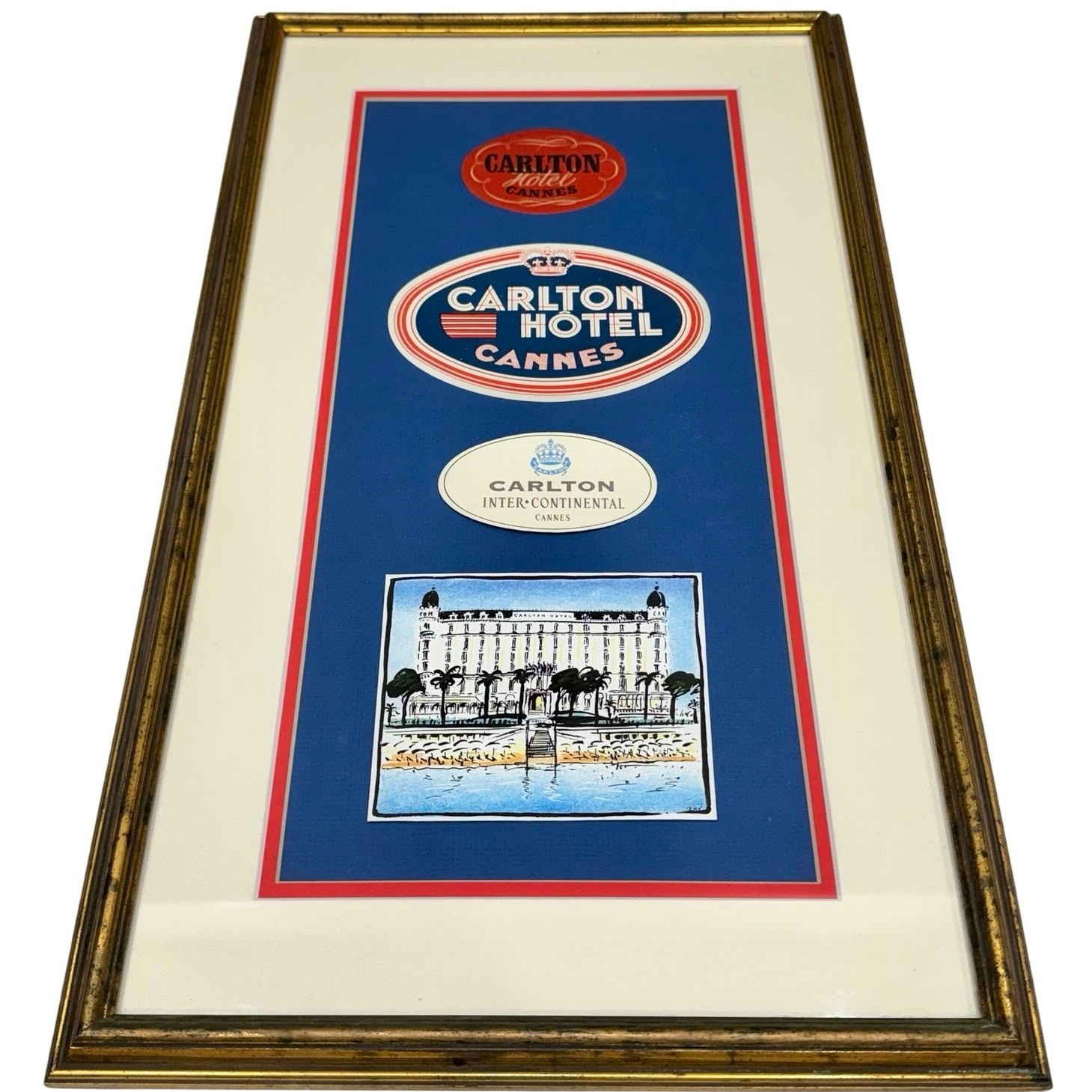 Vtg Carlton Hotel Cannes Memorabilia, French Riviera Travel Art InterContinental
