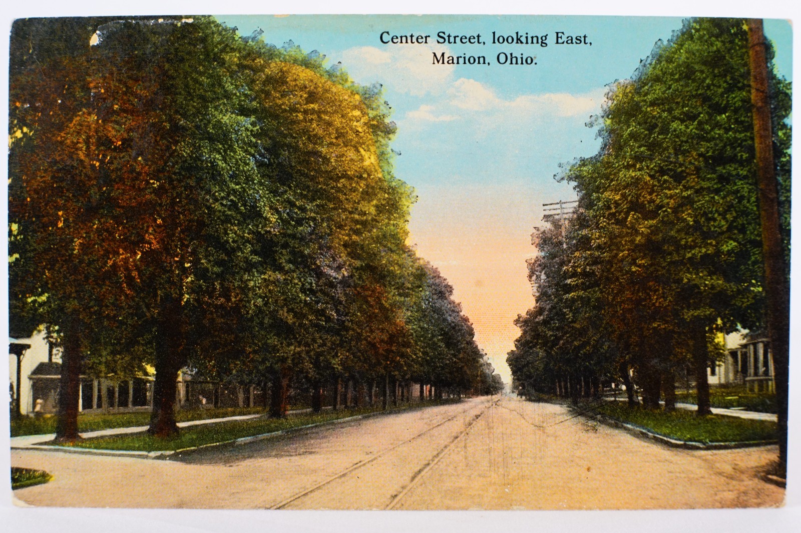 Marion Ohio Center Street Looking East Antique Postcard Marion Co