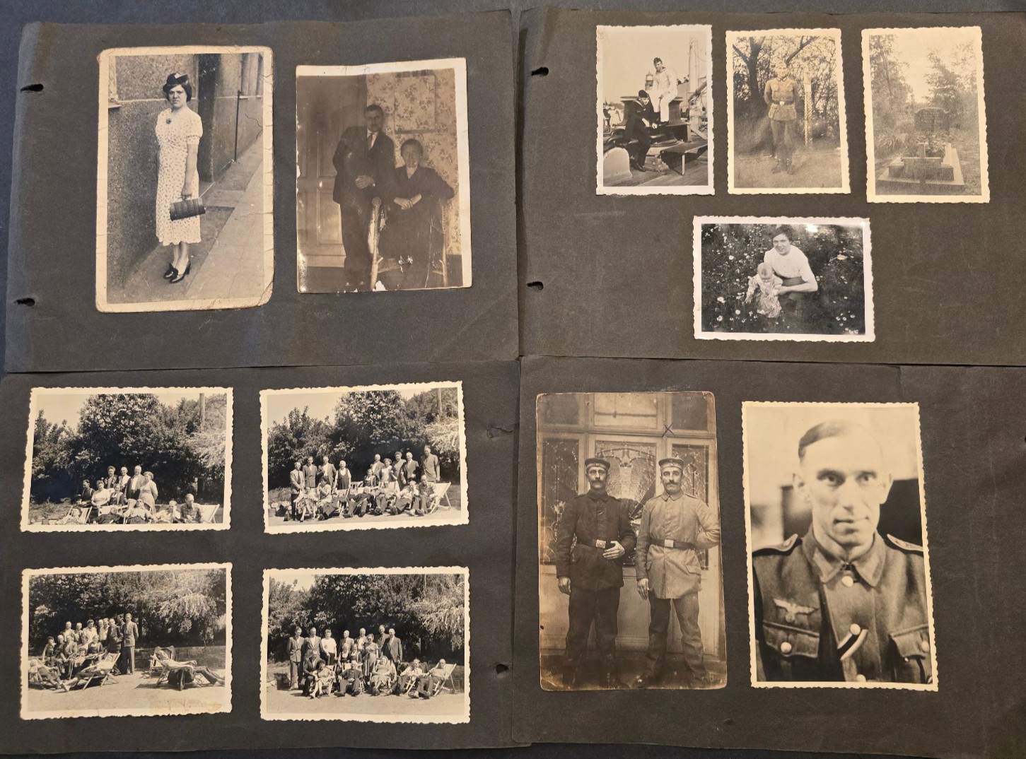 WWII German Military Photo Album Pages Lot of 18 Photos on 4 Pages Wehrmacht Civ
