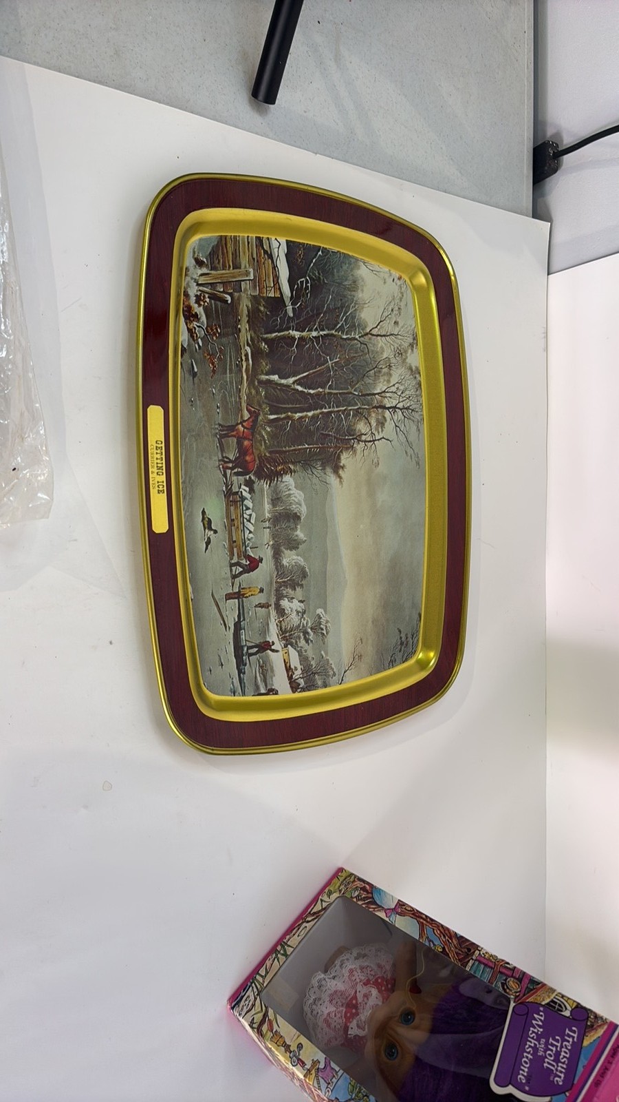Vintage Currier & Ives \'Getting Ice\' Lithograph Metal Serving Tray NOS Vintage Currier & Ives \'Getting Ice\' Lithograph Metal Serving Tray NOS