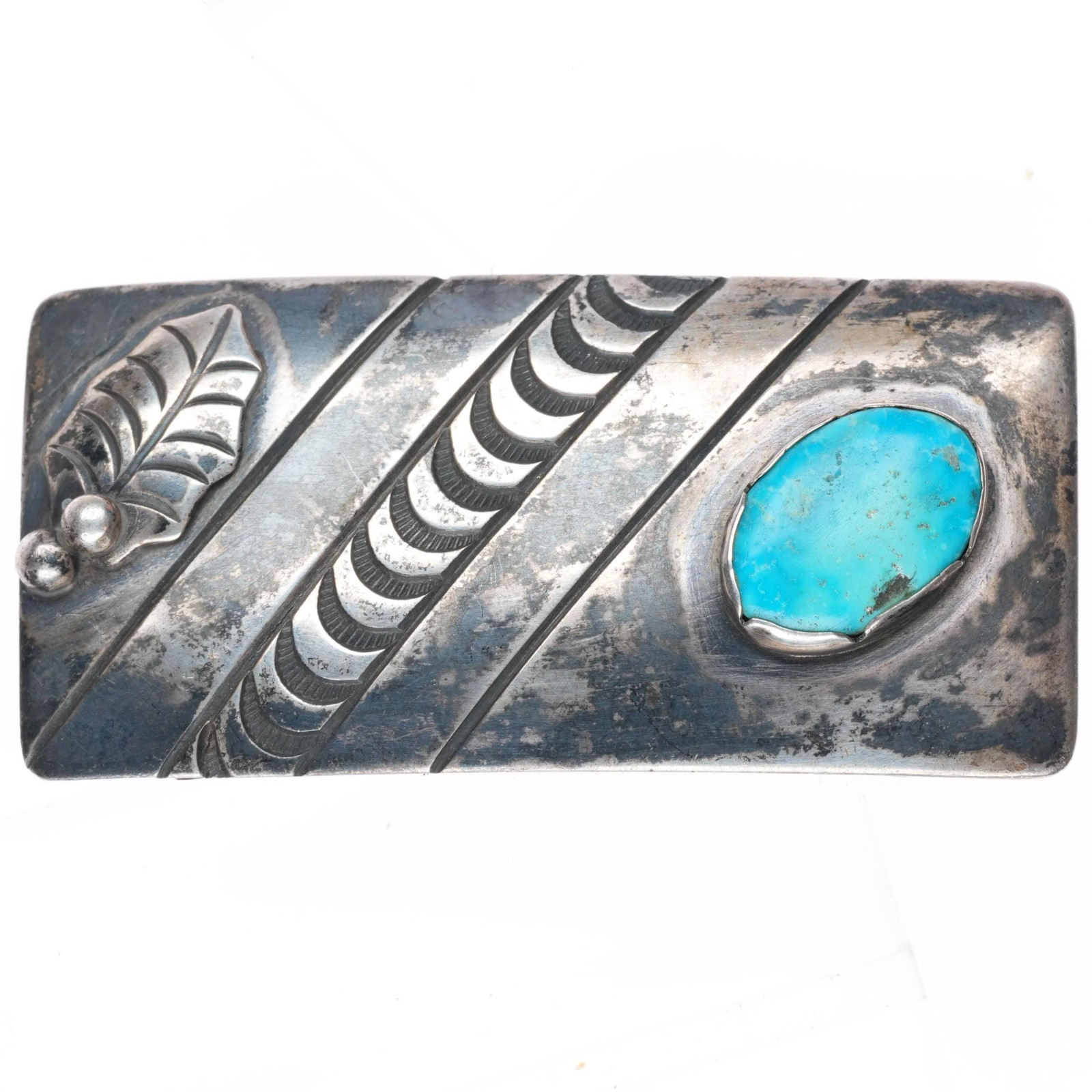 c1950's Vintage Navajo turquoise stamped sterling silver buckle for 1 c1950's Vintage Navajo turquoise stamped sterling silver buckle for 1