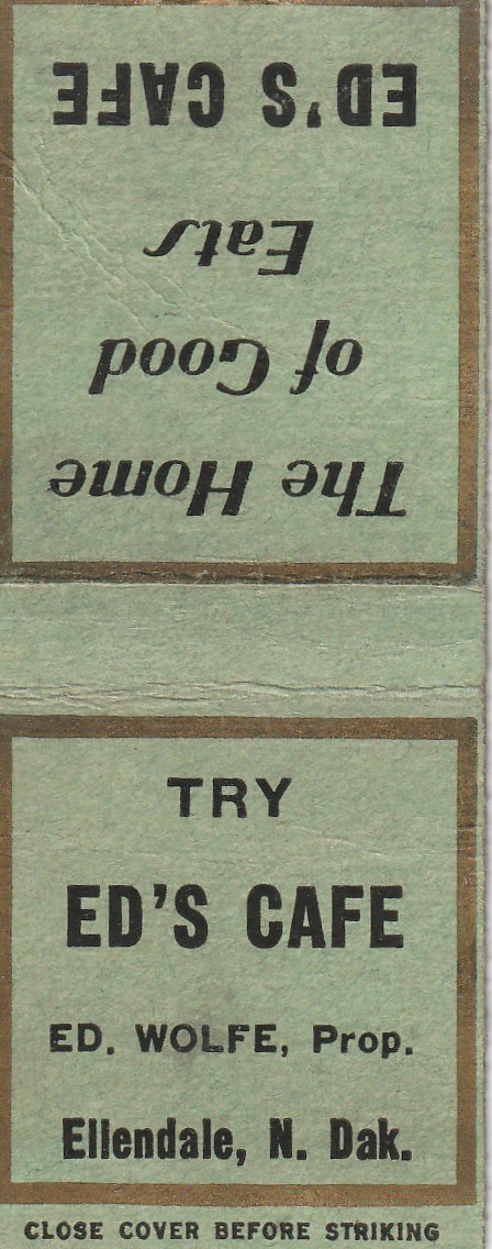 BOBTAIL MATCHBOOK COVER - ED\'S CAFE - ELLENDALE NORTH DAKOTA - RESTAURANT