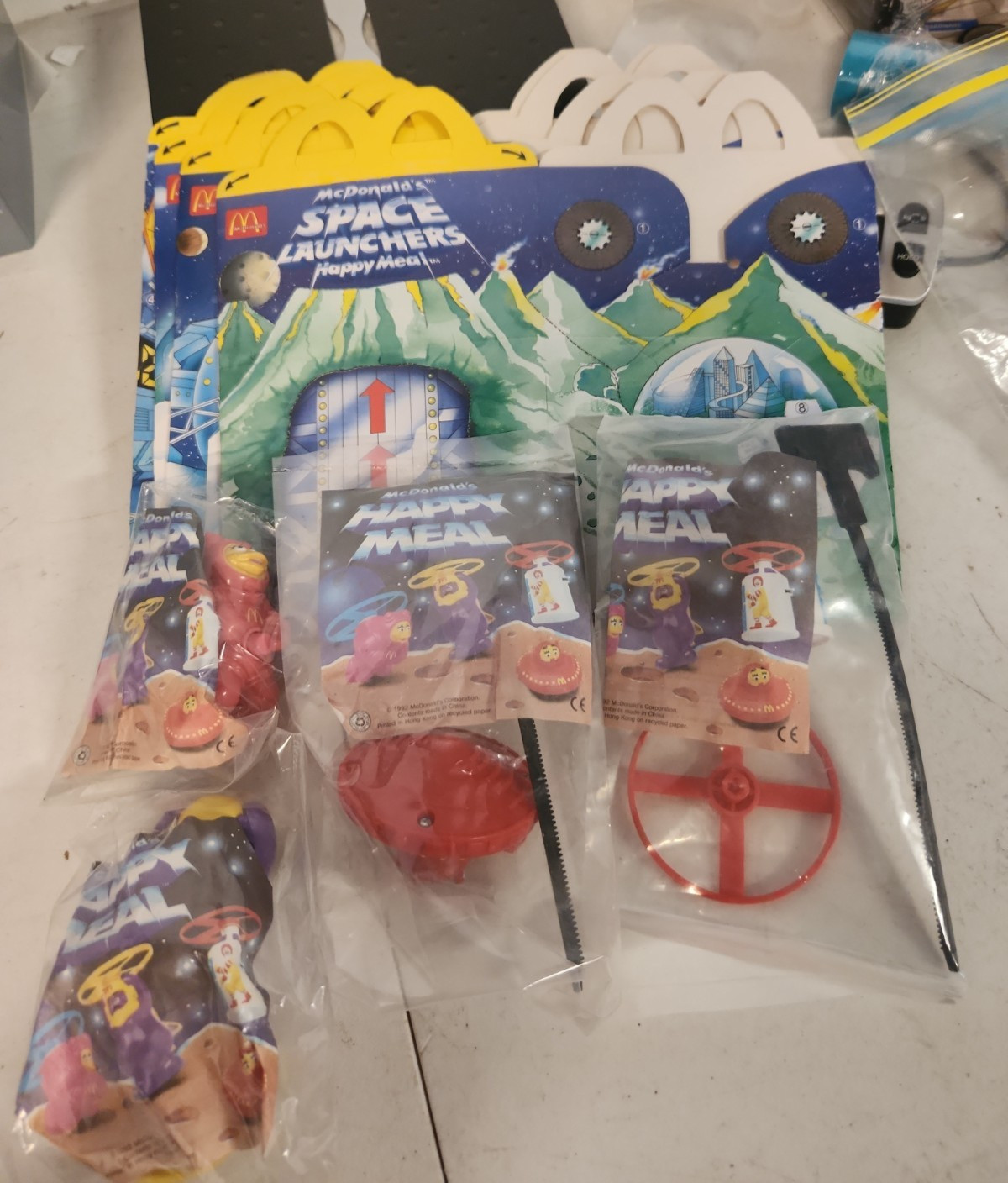 Rare 1992 Mcdonald’s Happy Meal Toys Space Launchers  Set Of 4+ 4 HM Boxes