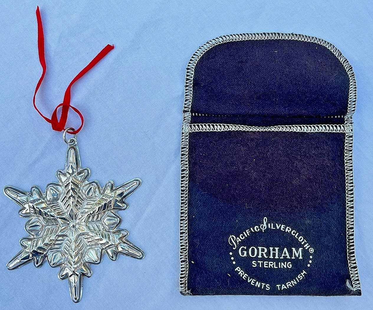 Vintage 1972 Gorham Sterling Silver Snowflake Christmas Ornament Pouch