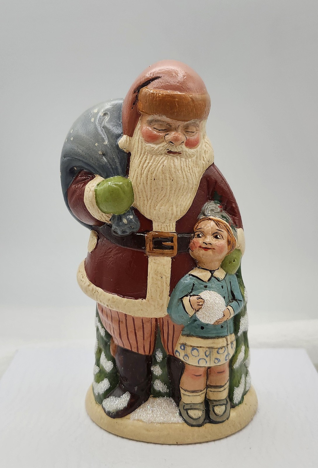 Vaillancourt Folk Art Chalkware Santa Claus Little Girl Snowball Figure #7 2018