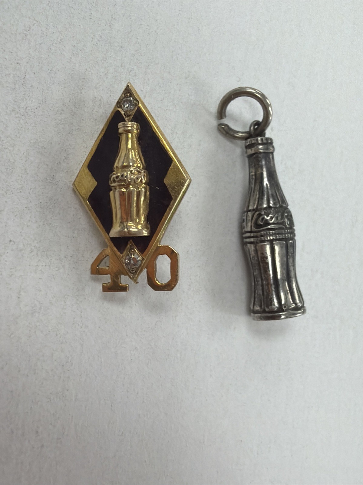 Coke 10K - 40 Year Pin And Sterling Silver Coke Bottle Charm