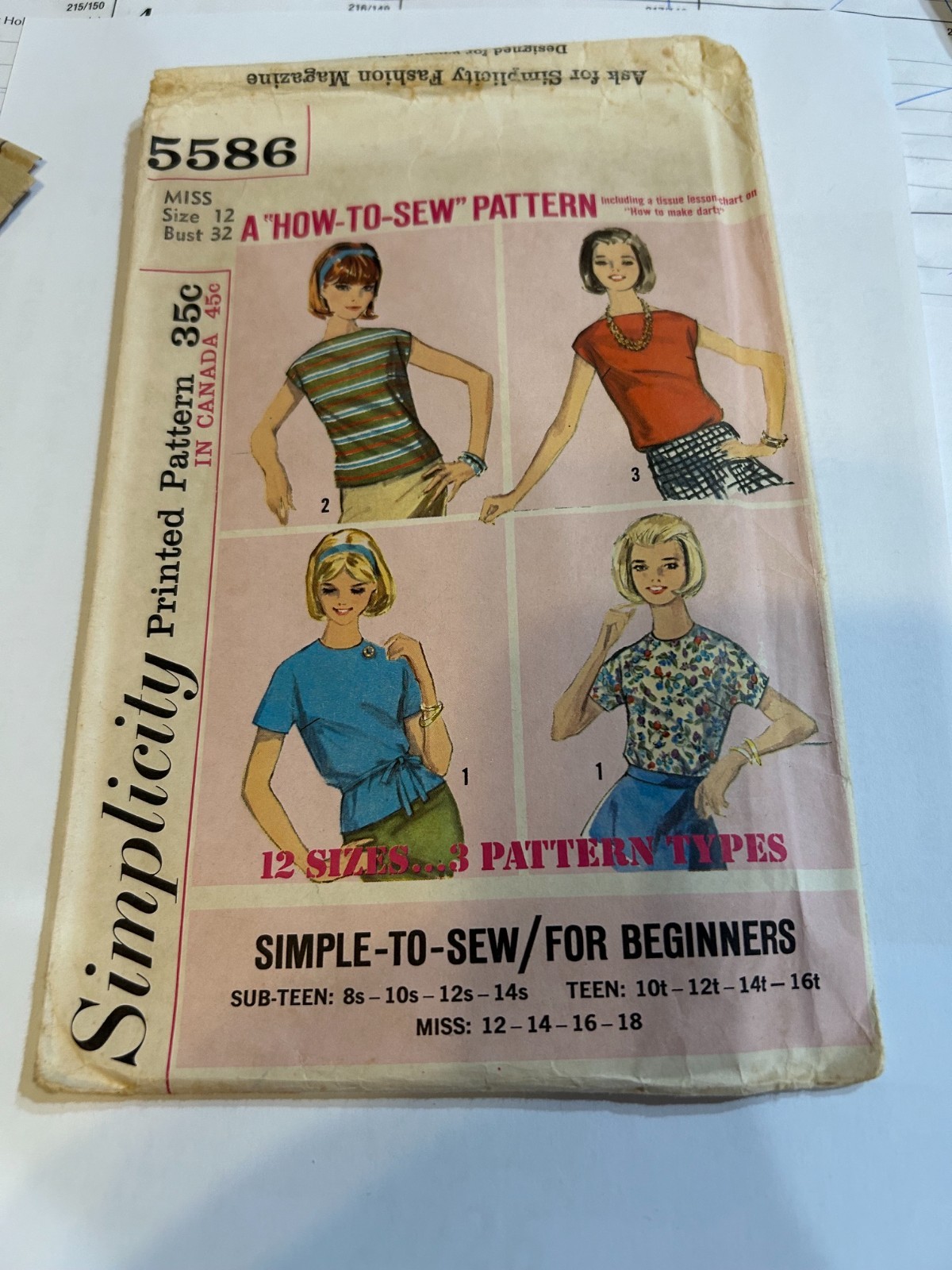 Vintage Simplicity (How to Sew for Beginners) Pattern# 5586 Miss Size 12/Bust 32