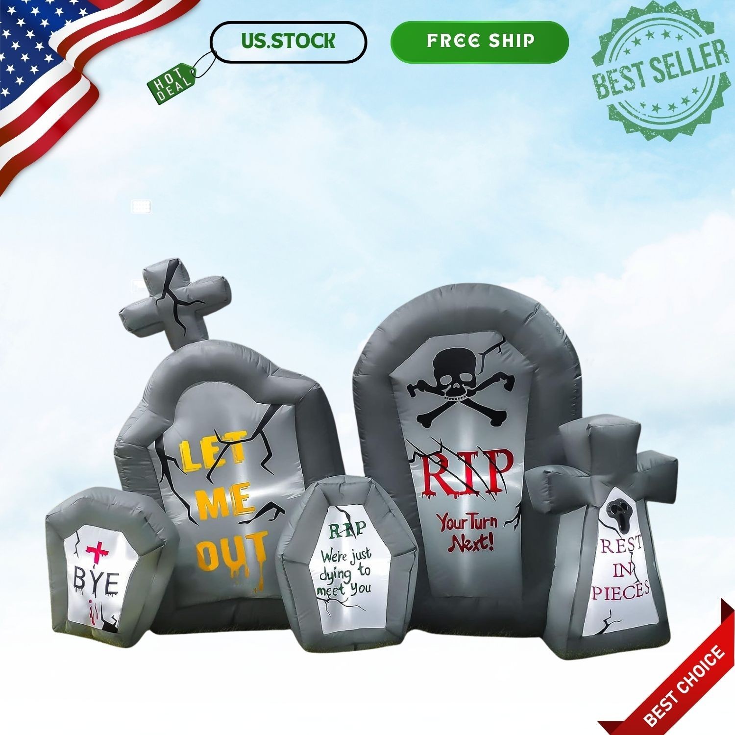 6.6-Ft LED Halloween Inflatable Tombstone Combo 6.6-Ft LED Halloween Inflatable Tombstone Combo