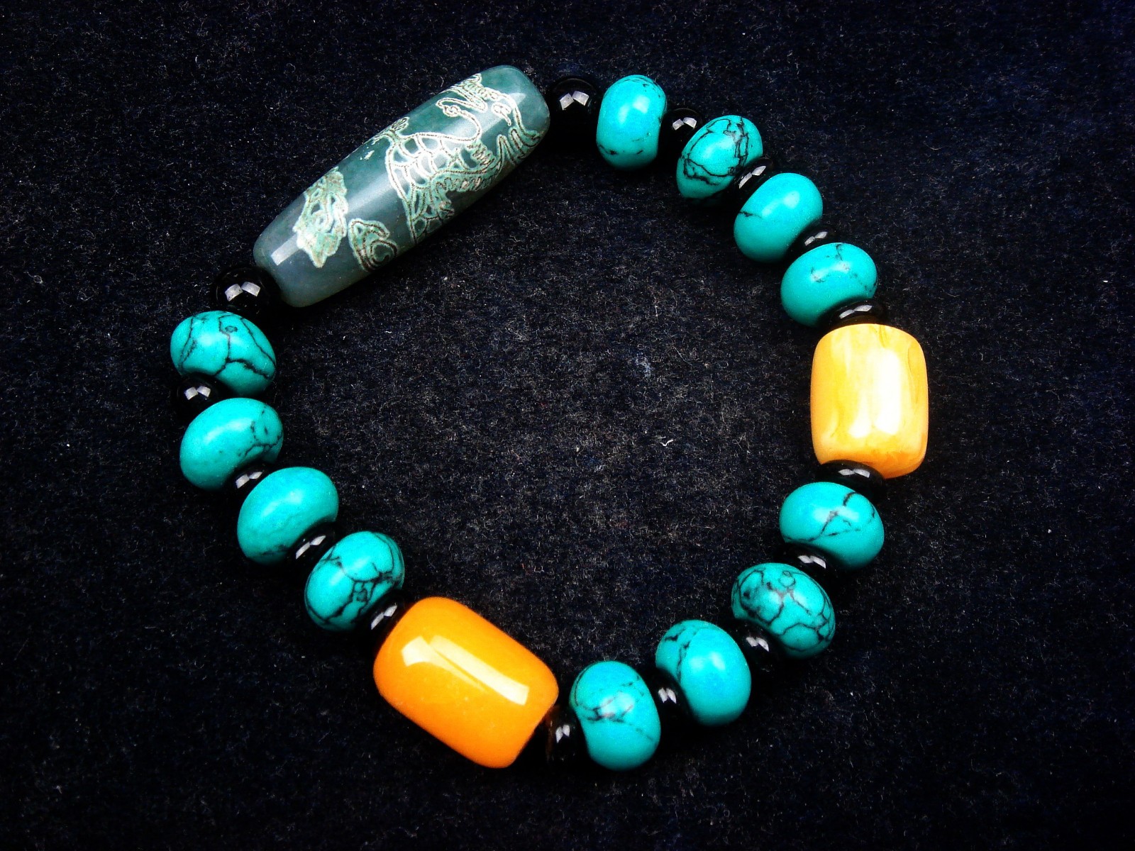 Tibetan Old Dragon Dzi Bead Hand Made Bracelet Flexible #09182603