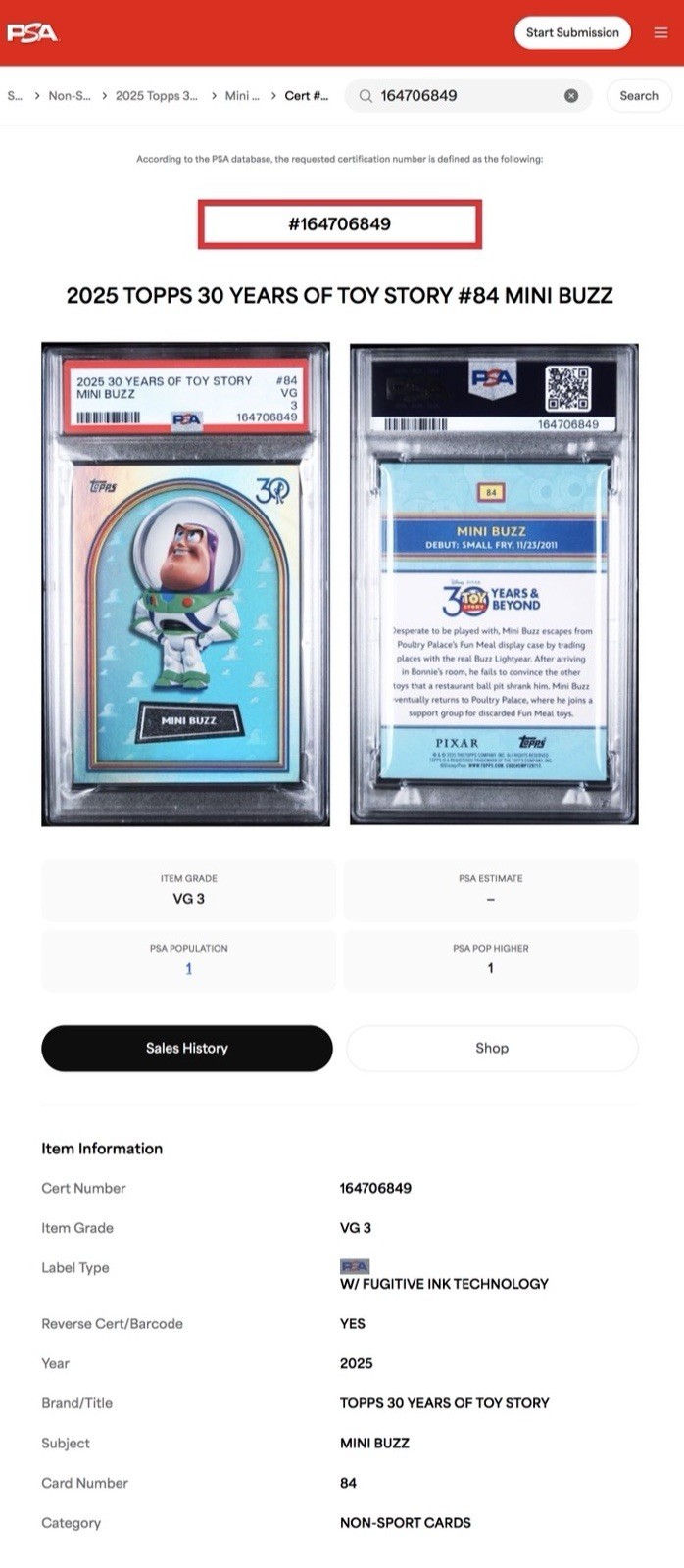 2025 TOPPS 30 YEARS OF TOY STORY #84 MINI BUZZ 2025 TOPPS 30 YEARS OF TOY STORY #84 MINI BUZZ