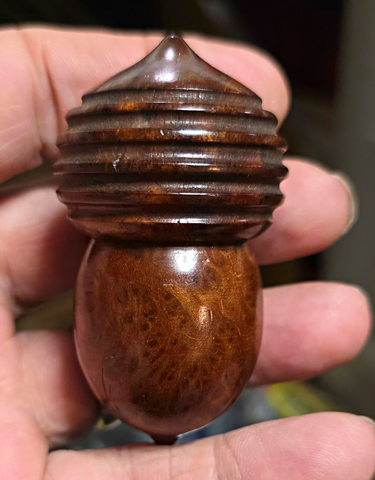 VTG HAND TURNED BURL WOOD PILL BOX OR NEEDLE CASE VTG HAND TURNED BURL WOOD PILL BOX OR NEEDLE CASE