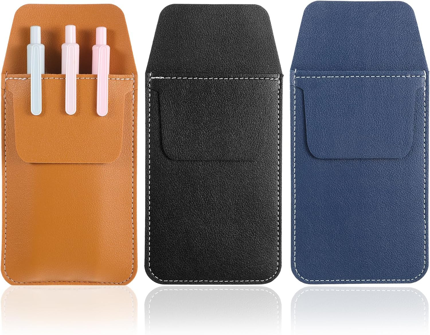 3 PCS Leather Pocket Protector, PU Leather Pocket Pen Holder Organizer Pouch 3 PCS Leather Pocket Protector, PU Leather Pocket Pen Holder Organizer Pouch