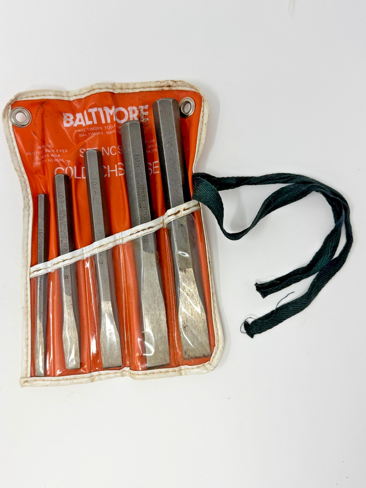 Vintage BALTIMORE Tools 5 pc Cold Chisel Set No. 900 Made in USA - COMPLETE SET