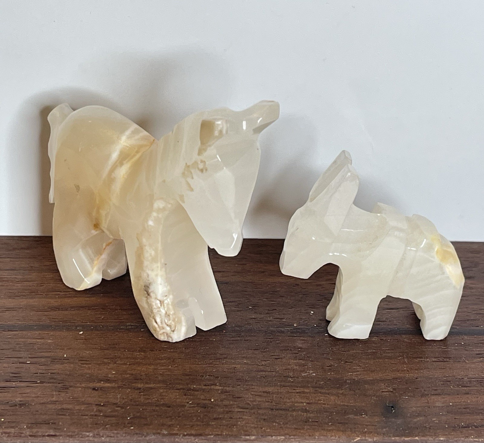 Vintage Onyx Donkey Figurines Set of 2 Carved Stone Burro Mule Miniatures